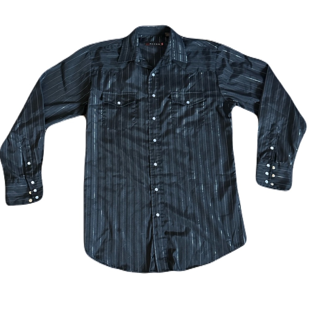Roper Large Tall Black Striped Pearl Snap Western Shirt